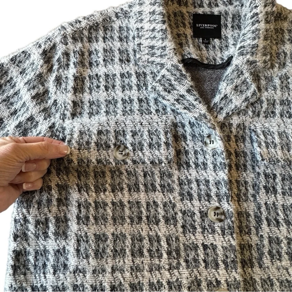 Liverpool Heather Houndstooth Fuzzy Button Front Boxy Jacket Women's Large - Picture 12 of 16